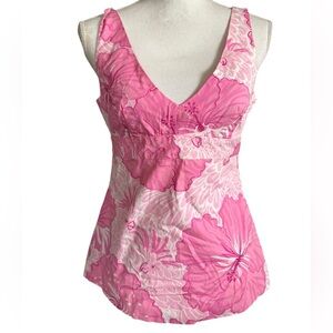 Lilly Pulitzer Vintage white label pink and white floral sleeveless top size 4